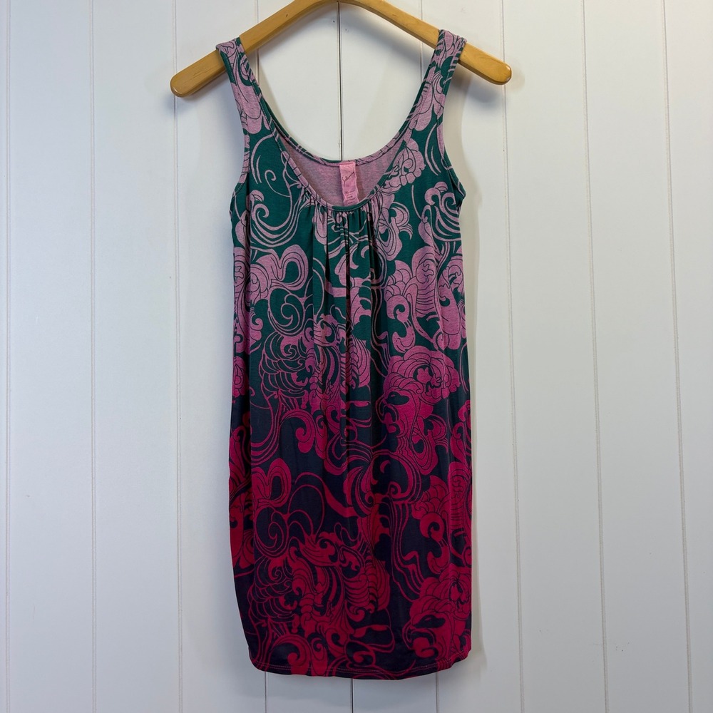 Boho Y2K Psychedelic Swirl Tunic Dress Womens Size S Resortwear Beachy Festival